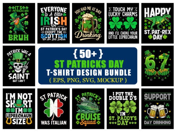 St Patrick’s Day T-Shirt Design Bundle: 50+ Festive Graphics